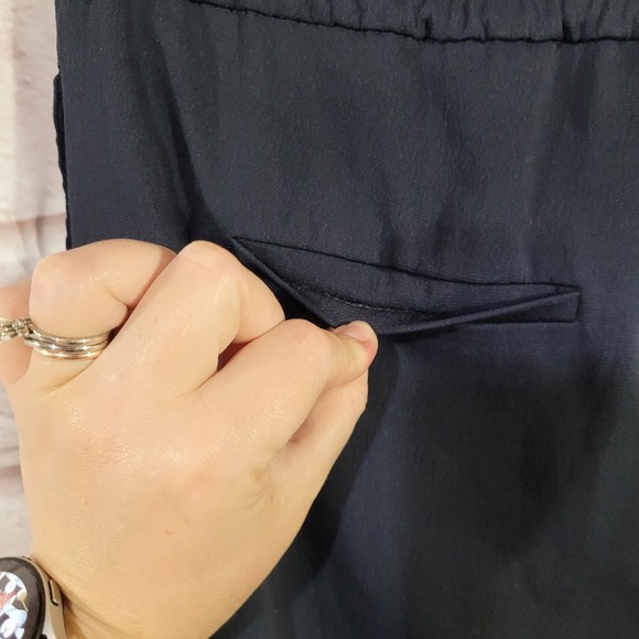 Zara Navy Blue High Rise Crepe Straight Leg Drawstring Pants - Picture 10 of 12